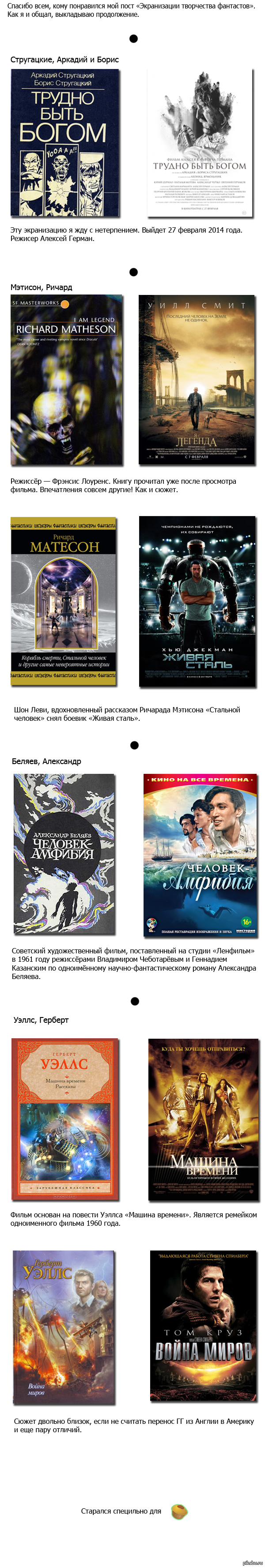 Screen adaptations of science fiction writers - 2 - Movies, Fantasy, Longpost, Books