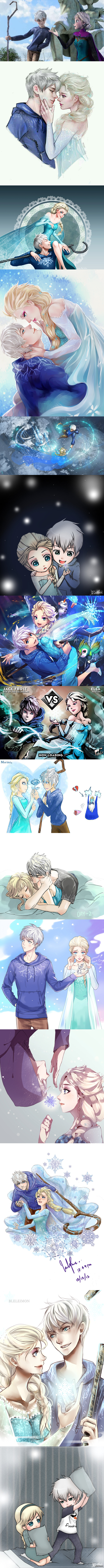 Art on Elsa (Frozen) and Jack Frost (Dreamkeepers) - Elsa, , Jack Frost, Frozen, rise of the Guardians, Cold heart, Fan art, Longpost, Fan Art, A selection, Art, Cartoons, Shipping, Crossover