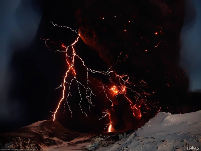 Volcanic lightning. - Lightning, Volcano, The photo