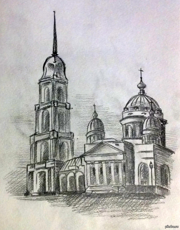 Drawing of my girl - Pencil drawing, My, The cathedral, Rybinsk