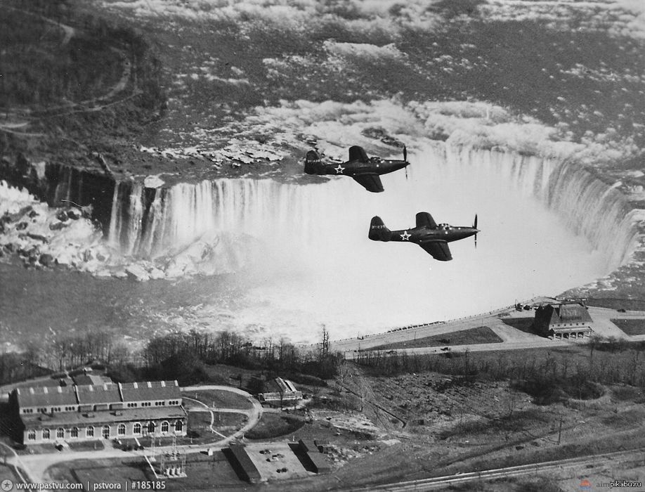       A pair of aircraft P-63 Kingcobra over Niagara falls.    1944  1945 .      ....