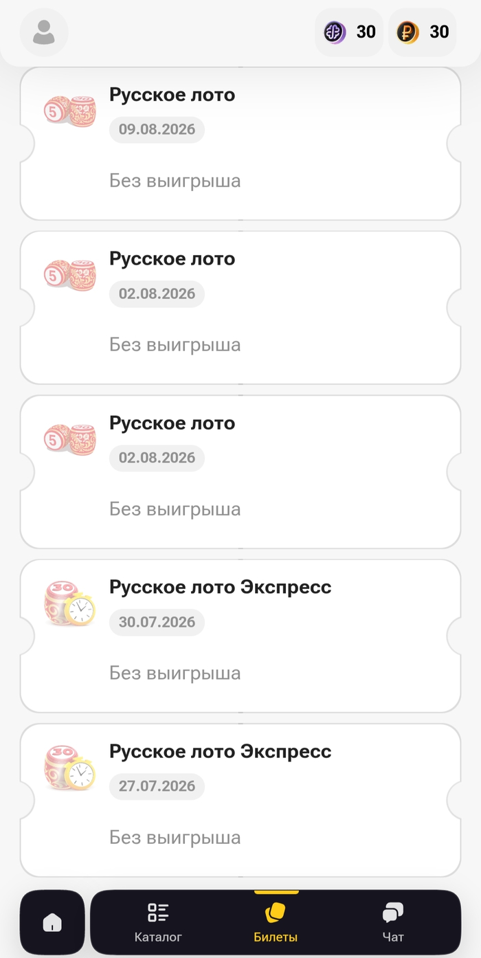 Результаты моего участия в лотереях