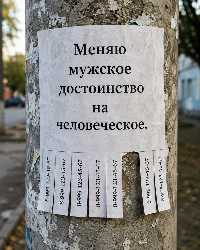 Меняю мужское достоинство на человеческое