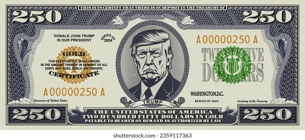 Банкнота в 250 долларов с портретом Трампа