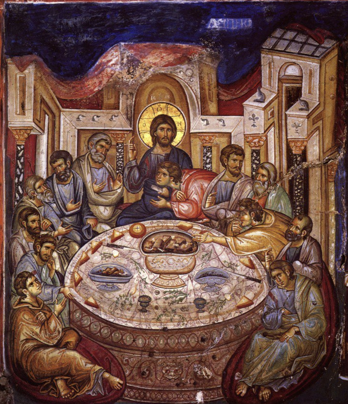 фреска «Тайная вечеря» (1316–1318 годы) работы выдающихся византийских иконописцев Михаила Астрапы и Евтихия из церкви святого великомученика Георгия Победоносца в селе Старо-Нагоричино (Северная Македония)