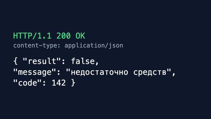 Ответ 200 OK, в теле которого написано, что запрос не выполнен
