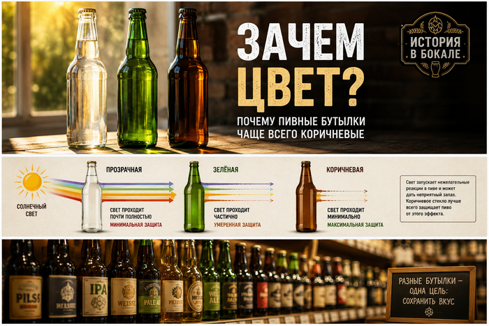 Почему пивные бутылки чаще всего коричневые и зачем тогда делают зелёные?