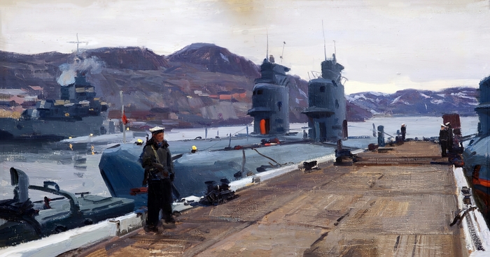 "На вахте" (Картон, масло. 48х82. До 1964.) Ставропольский краевой музей изобразительных искусств)