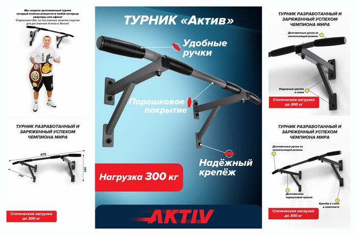 Турник настенный для дома Aktiv разборный графит Absolute Brilliance