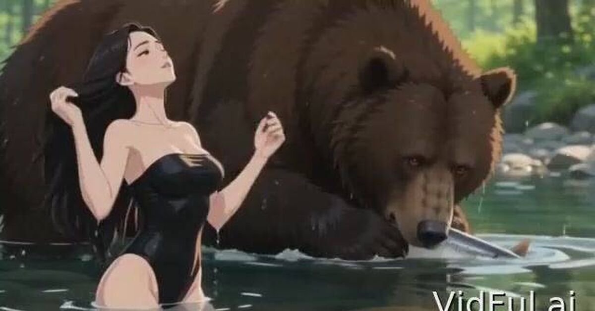 Bathers and brown bears - Neural Network Content, Swimsuit, Bathing, Short videos, Anime, Water, River, Water, The Bears, Brown bears, A fish, Animals, Mammals, Nature, wildlife, Women, Wild animals, Video, Rutube