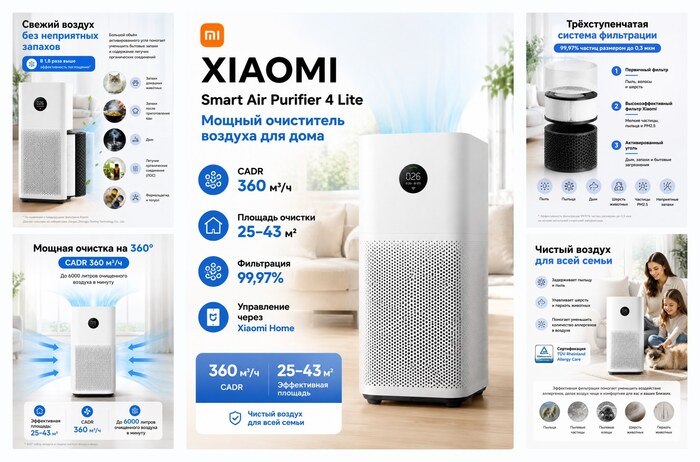 ���������� ������� Xiaomi Mi Smart Air Purifier 4 Lite Global, Wi-Fi ����������, ����� �����, �����