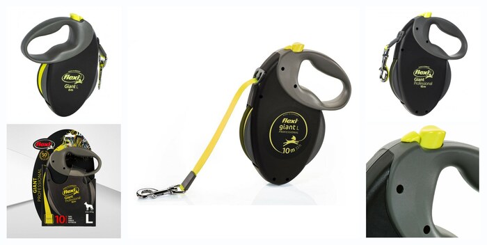 Поводок-рулетка flexi Giant Professional лента 10 м 50 кг чёрная Neon