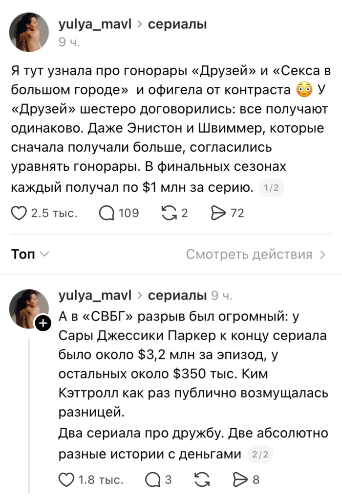 Сколько платили актёрам «Друзей» и «Секса в большом городе»