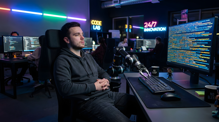 developer sitting in front of a monitor