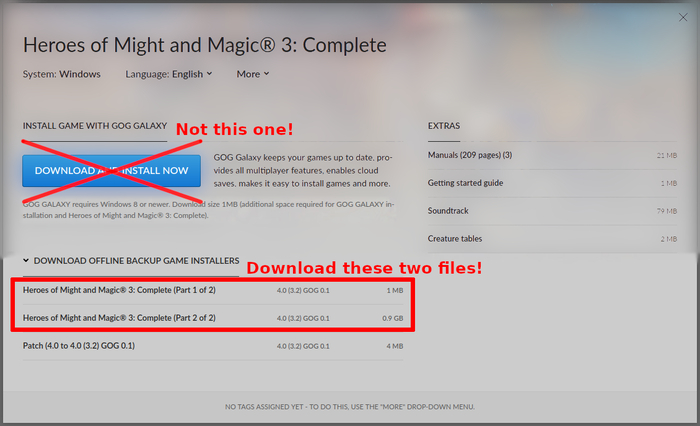 В рамочке выделены файлы, которые нужно скачать с GOG