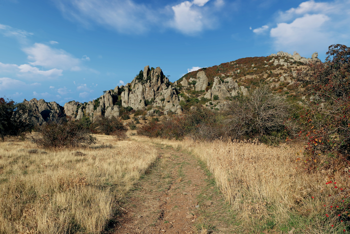 Крым, склон горы Демерджи, дорога к скалам
